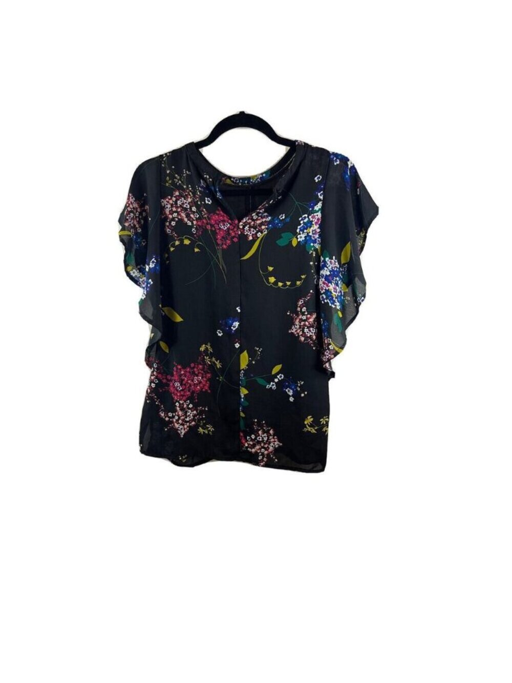 Worthington Black Blouse w/floral design Size Medium - Picture 2 of 4